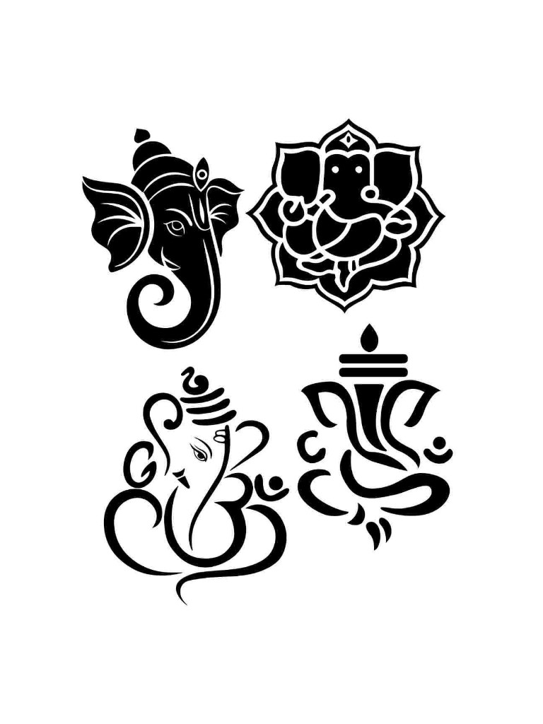 Black and white Ganpati outline illustrations used as custom style inspiration